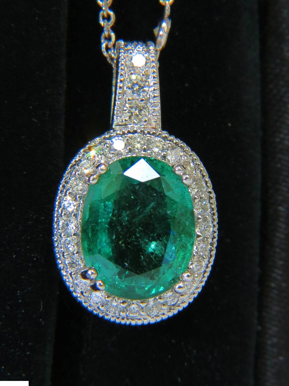 Women's or Men's 7.15 Carat Natural Emerald Diamond Pendant and Diamond by Yard Chain