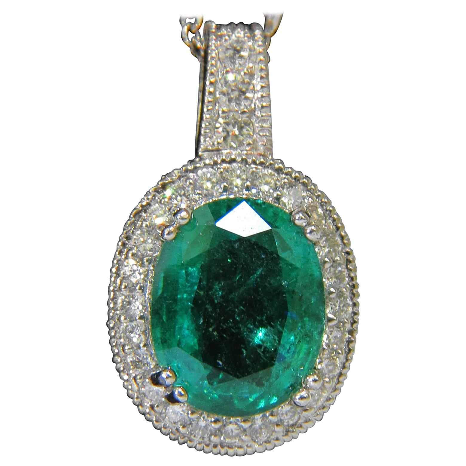 7.15 Carat Natural Emerald Diamond Pendant and Diamond by Yard Chain