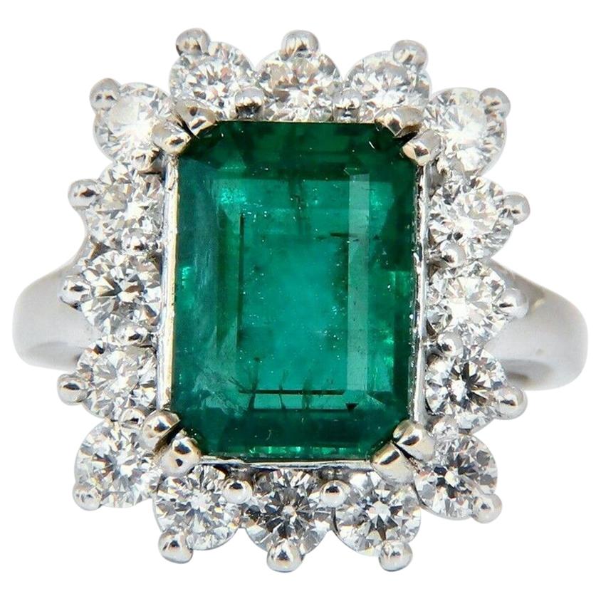 7.15 Carat Natural Emerald Diamonds Cluster Halo Ring 14 Karat For Sale
