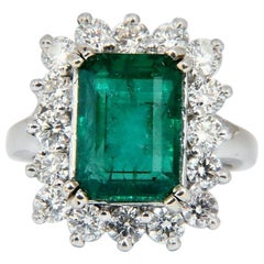 7.15 Carat Natural Emerald Diamonds Cluster Halo Ring 14 Karat