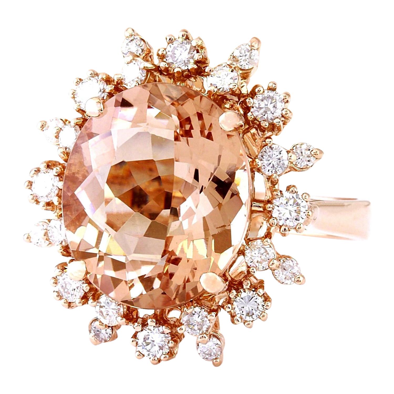 7.15 Carat Natural Morganite 14K Solid Rose Gold Diamond Ring
 Item Type: Ring
 Item Style: Cocktail
 Material: 14K Rose Gold
 Mainstone: Morganite
 Stone Color: Peach
 Stone Weight: 6.43 Carat
 Stone Shape: Oval
 Stone Quantity: 1
 Stone