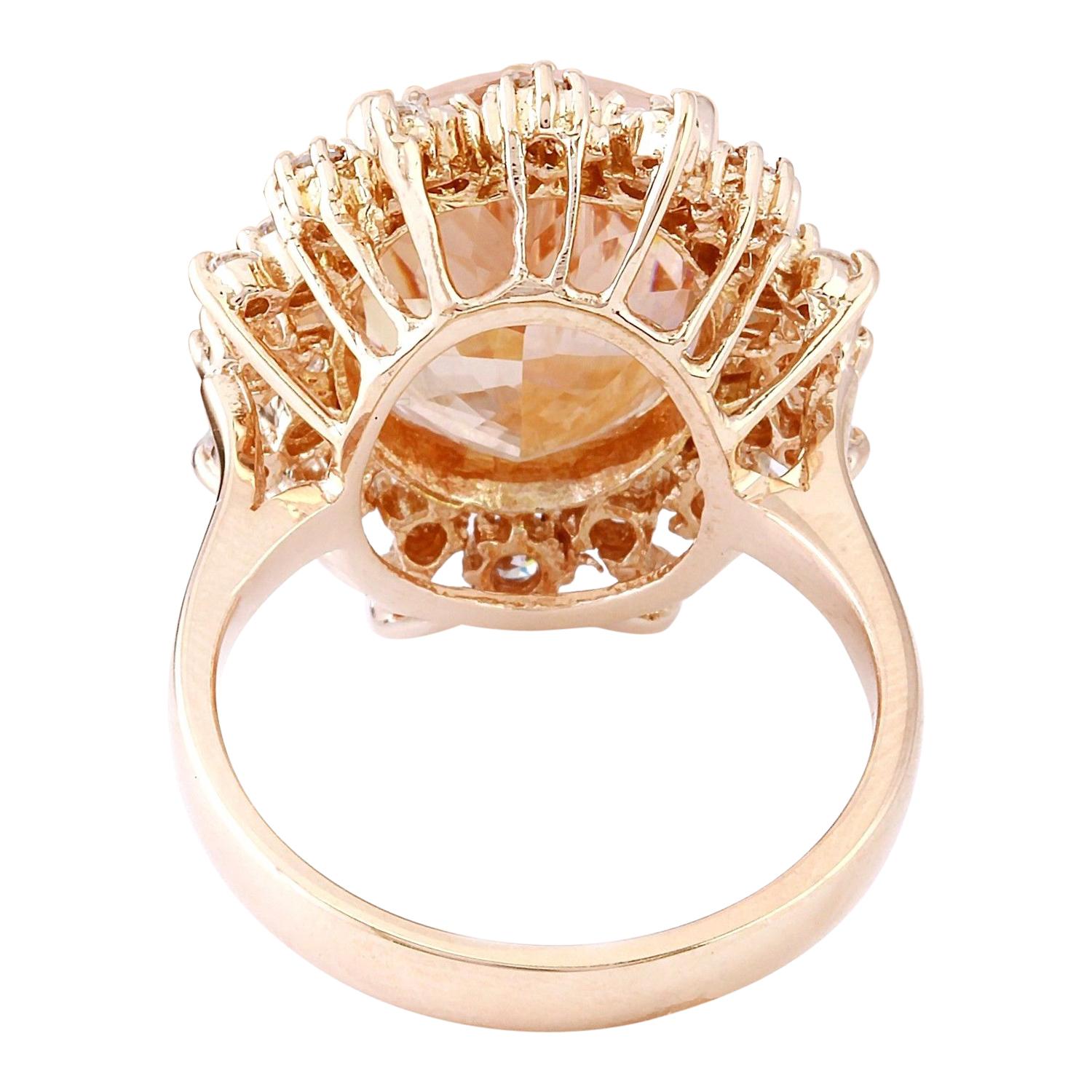 Oval Cut Morganite Diamond Ring In 14 Karat Solid Rose Gold  For Sale
