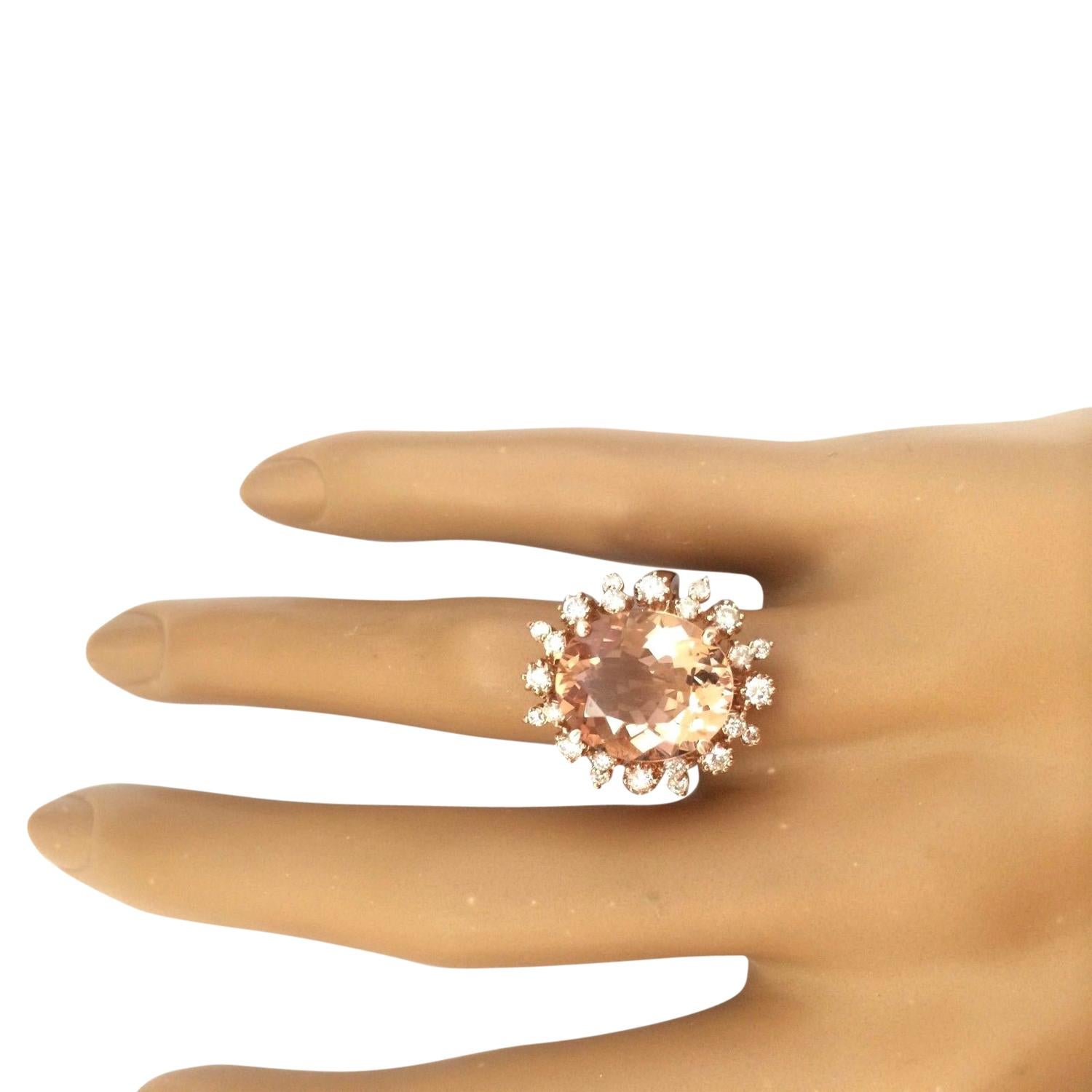 Women's Morganite Diamond Ring In 14 Karat Solid Rose Gold  For Sale