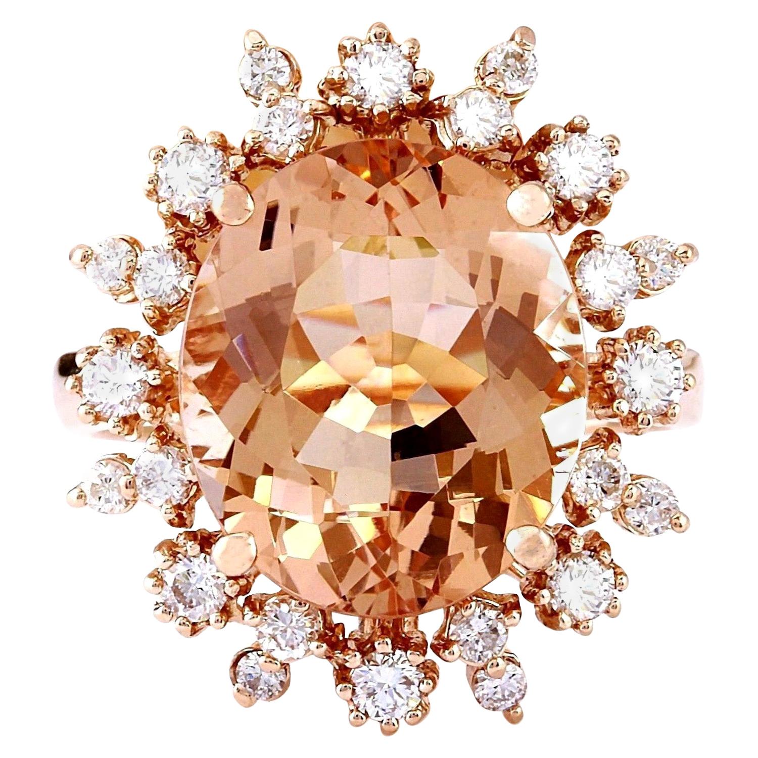 Morganite Diamond Ring In 14 Karat Solid Rose Gold  For Sale