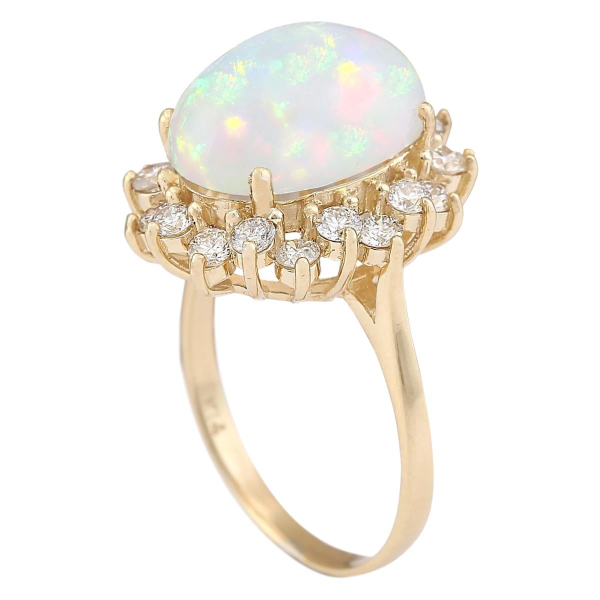 Modern Natural Opal Diamond Ring In 14 Karat Yellow Gold  For Sale