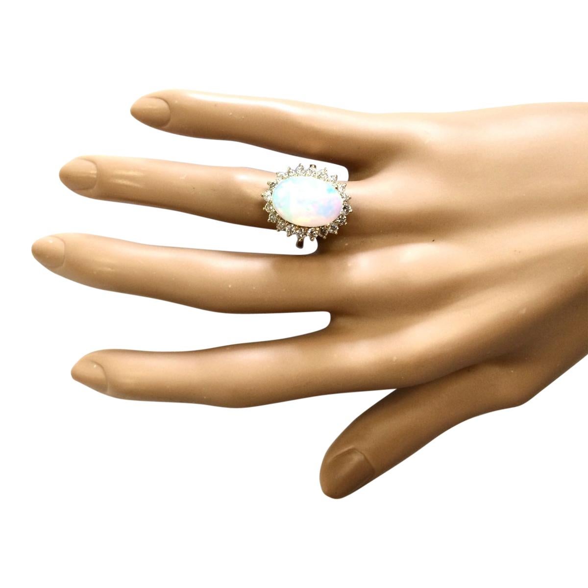 Oval Cut Natural Opal Diamond Ring In 14 Karat Yellow Gold  For Sale