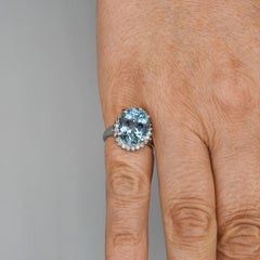 7.15 Carat Oval Aquamarine & Diamond Floral Filigree Platinum Ring