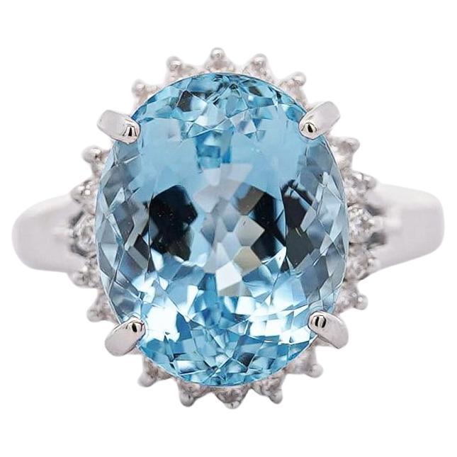 7.15 Carat Oval Aquamarine & Diamond Floral Filigree Platinum Ring