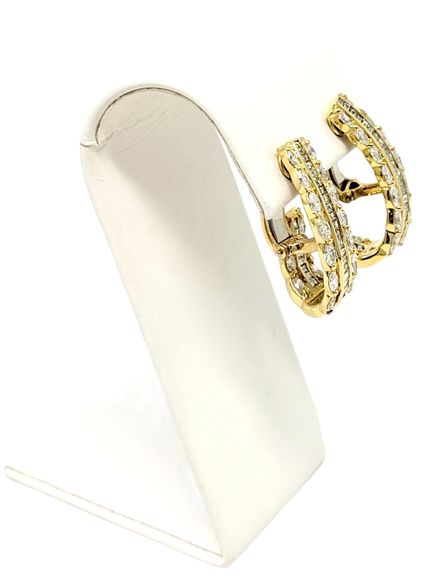 Contemporary  7.15 Carat Total Marquis and Baguette Pave Diamond Half Hoop Gold Earrings For Sale