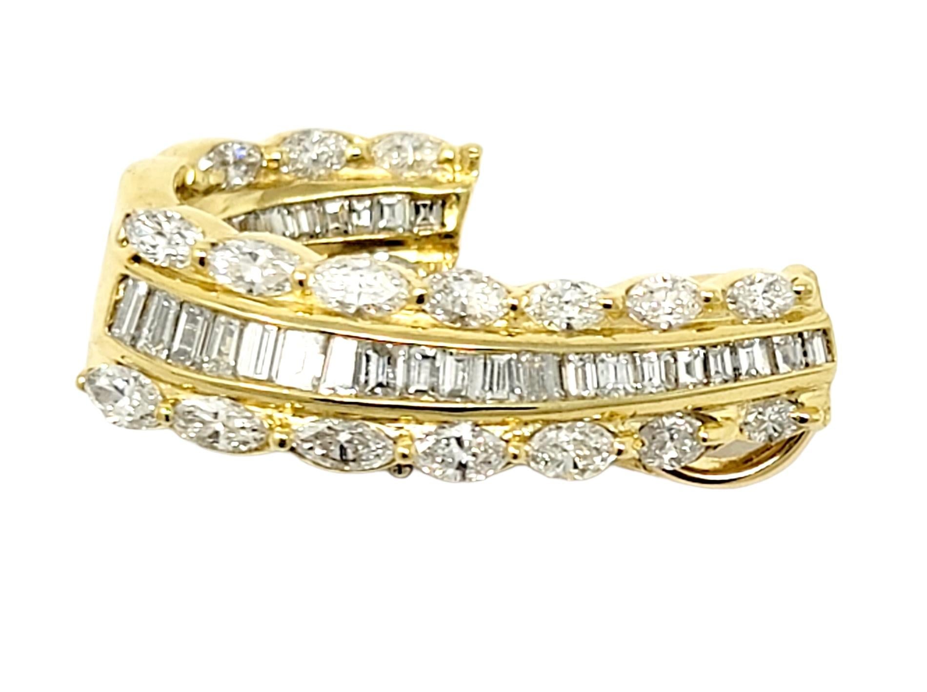  7.15 Carat Total Marquis and Baguette Pave Diamond Half Hoop Gold Earrings In Good Condition For Sale In Scottsdale, AZ