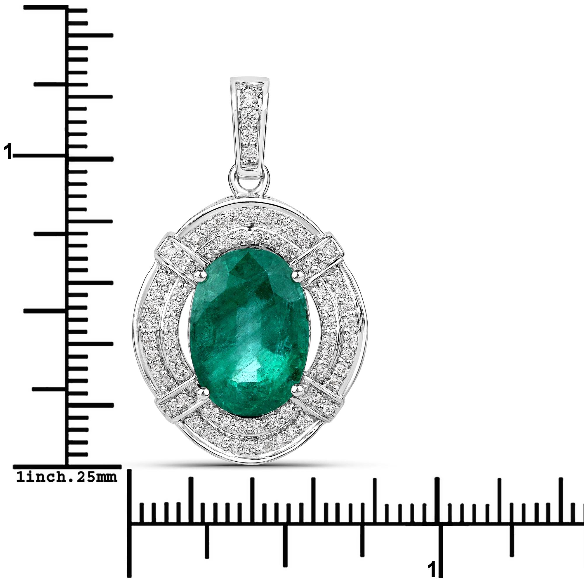 7.15 Carat Zambian Emerald and White Diamond 18 Karat White Gold Pendant In New Condition For Sale In Great Neck, NY