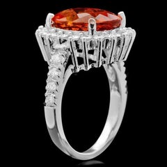 7.15 Carats Natural Citrine and Diamond 14K Solid White Gold Ring