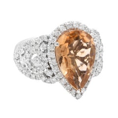 7.15 Carat Natural Impressive Yellow Topaz and Diamond 14 Karat White Gold Ring
