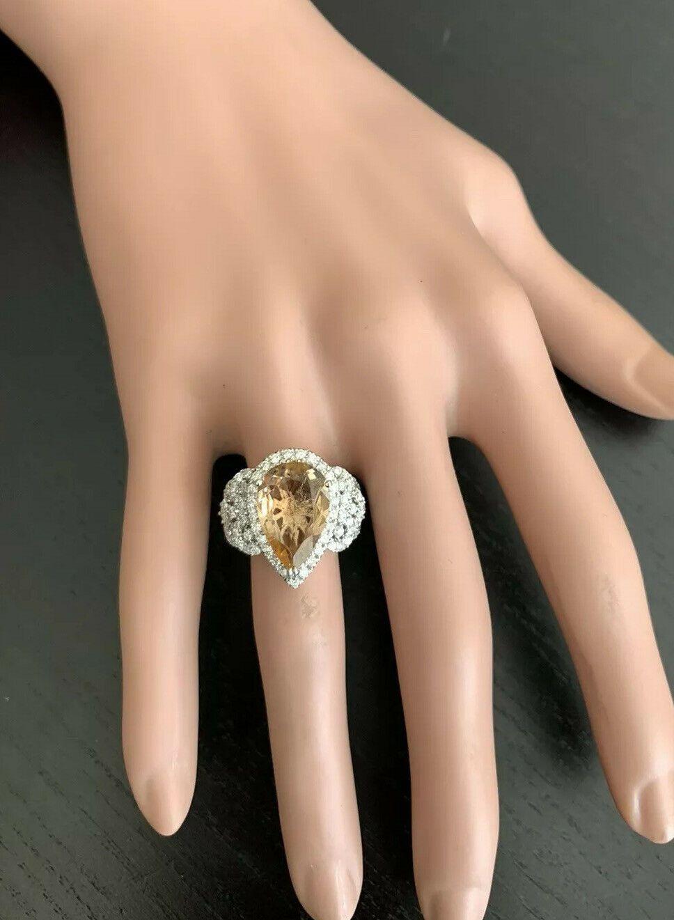 7.15 Carat Natural Impressive Yellow Topaz and Diamond 14 Karat White Gold Ring In New Condition For Sale In Los Angeles, CA