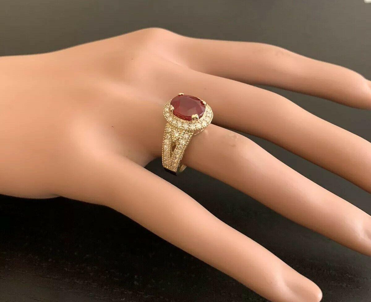7.15 Carat Red Ruby and Natural Diamond 14 Karat Solid Yellow Gold Ring In New Condition For Sale In Los Angeles, CA