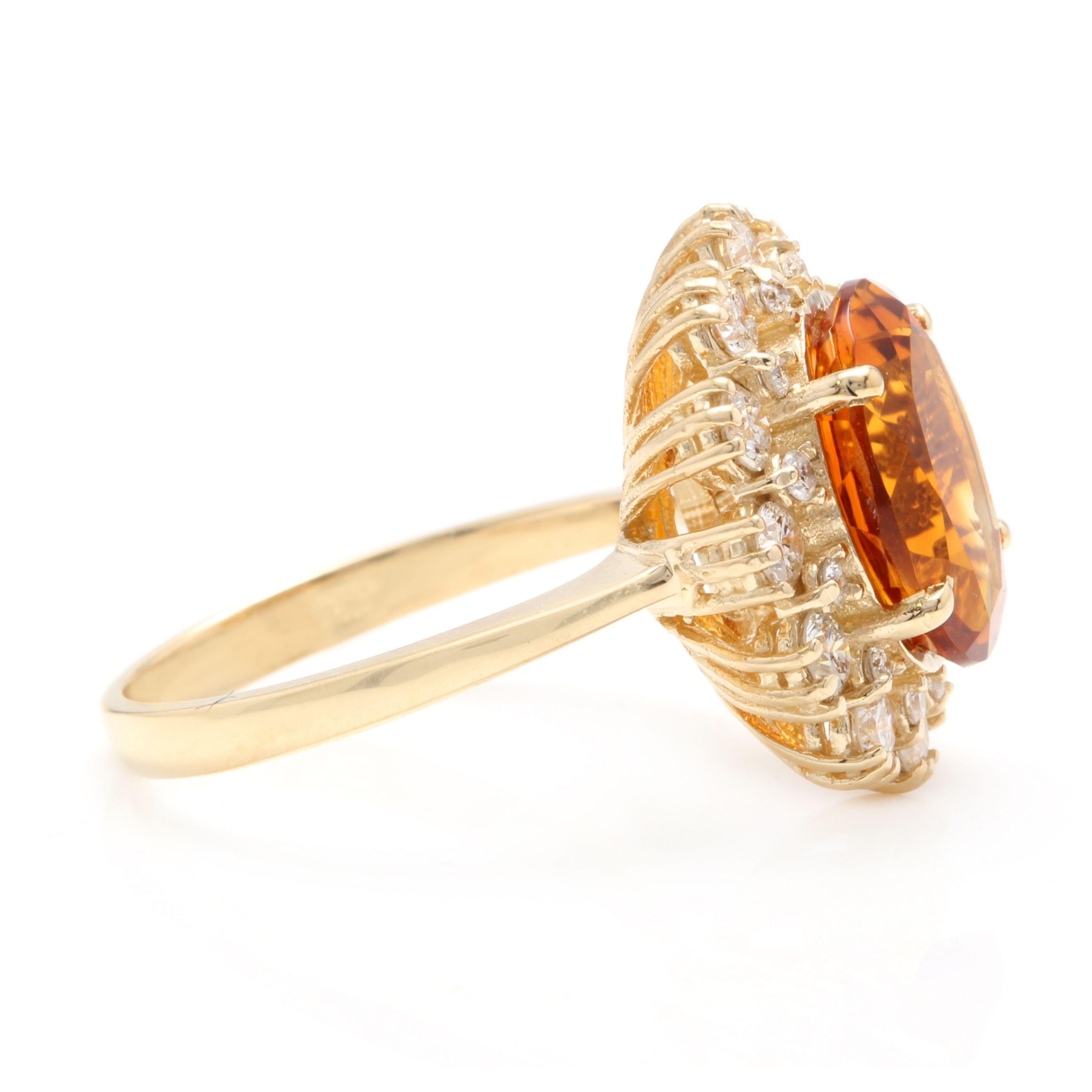 7,15 Karat exquisiter natürlicher Madeira Citrin und Diamant 14K massiver Gelbgold Ring (Gemischter Schliff) im Angebot
