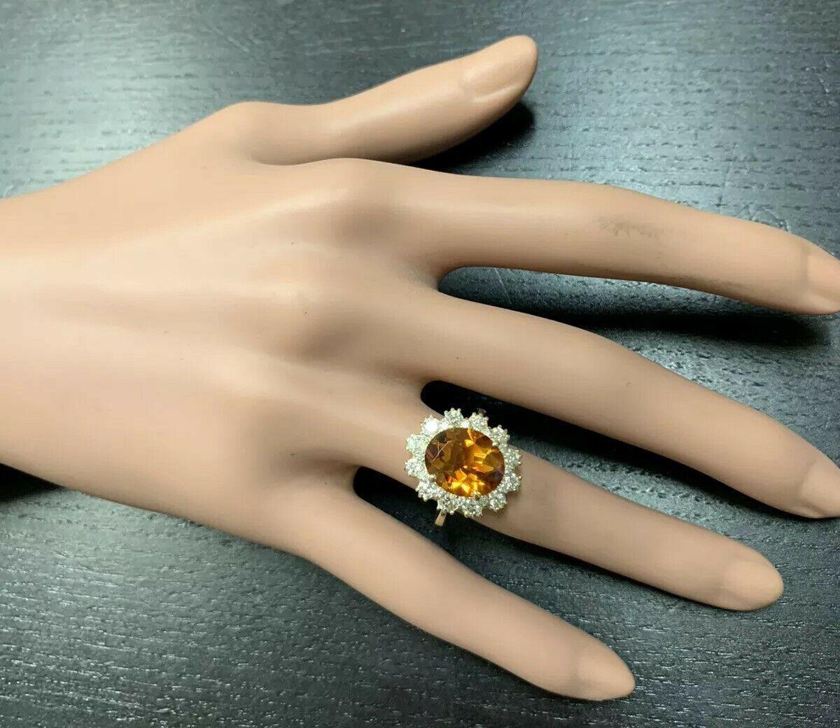 7.15 Ct Exquisite Natural Madeira Citrine and Diamond 14K Solid Yellow Gold Ring In New Condition For Sale In Los Angeles, CA
