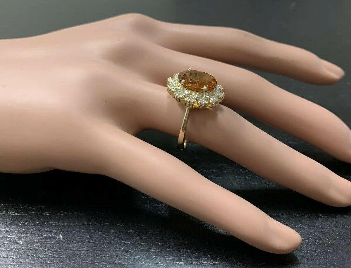 Women's 7.15 Ct Exquisite Natural Madeira Citrine and Diamond 14K Solid Yellow Gold Ring For Sale