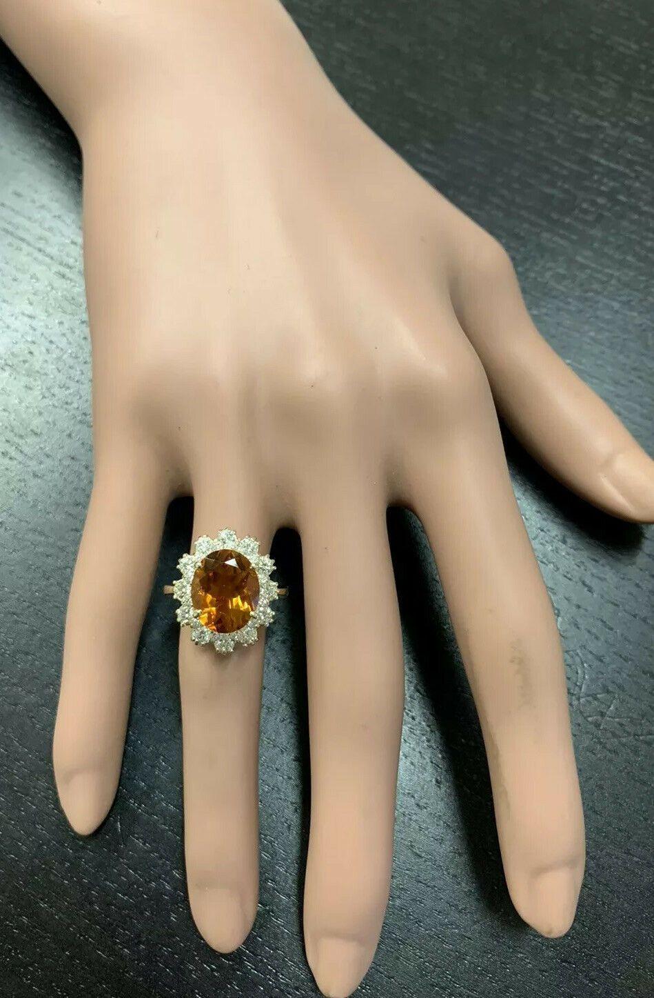 7.15 Ct Exquisite Natural Madeira Citrine and Diamond 14K Solid Yellow Gold Ring For Sale 1