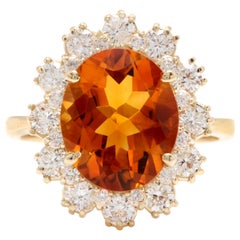 7.15 Ct Exquisite Natural Madeira Citrine and Diamond 14K Solid Yellow Gold Ring