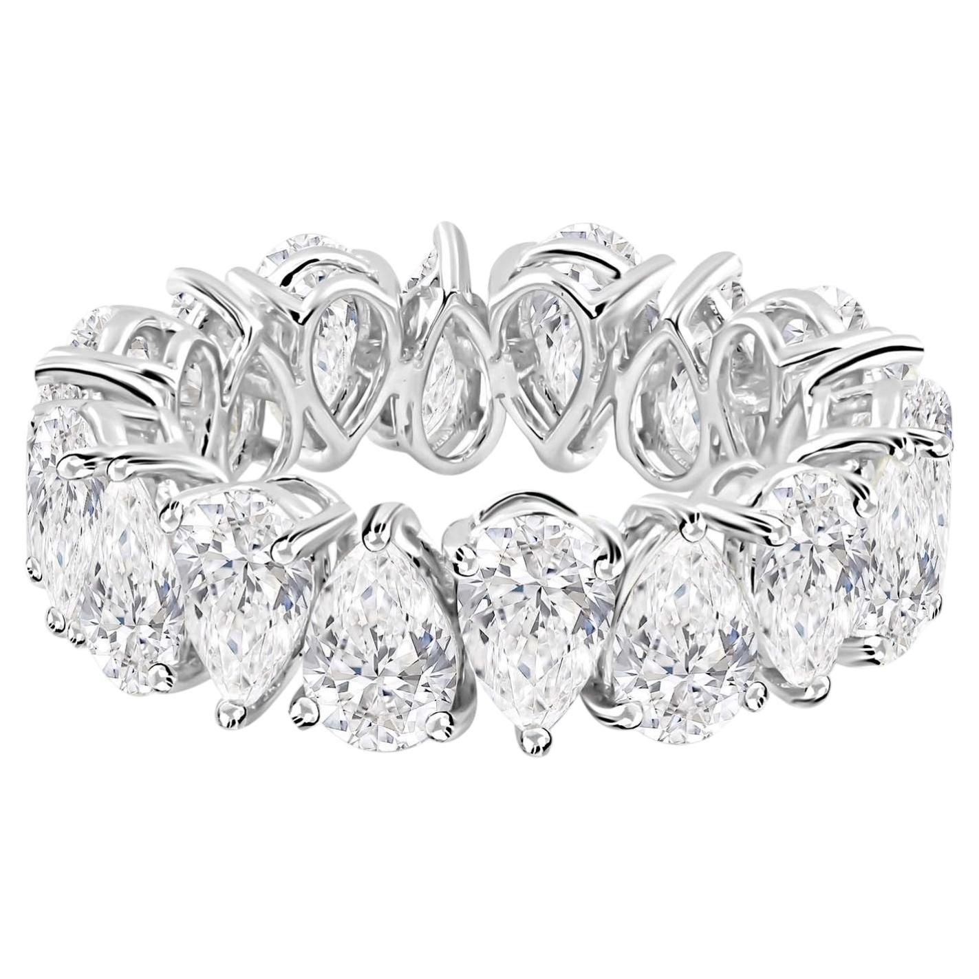 7.15 Ct Natural Pear Cut Diamond Eternity Wedding Band Ring in 18K White Gold