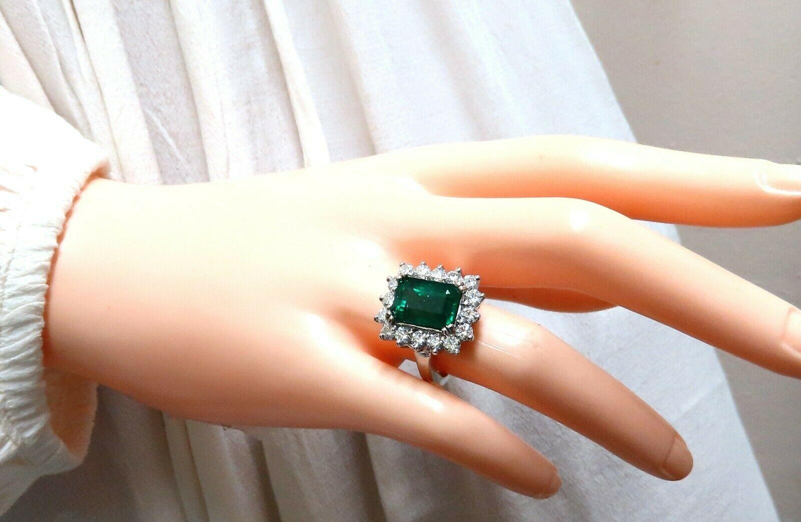 7.15 Carat Natural Emerald Diamonds Cluster Halo Ring 14 Karat In New Condition For Sale In New York, NY