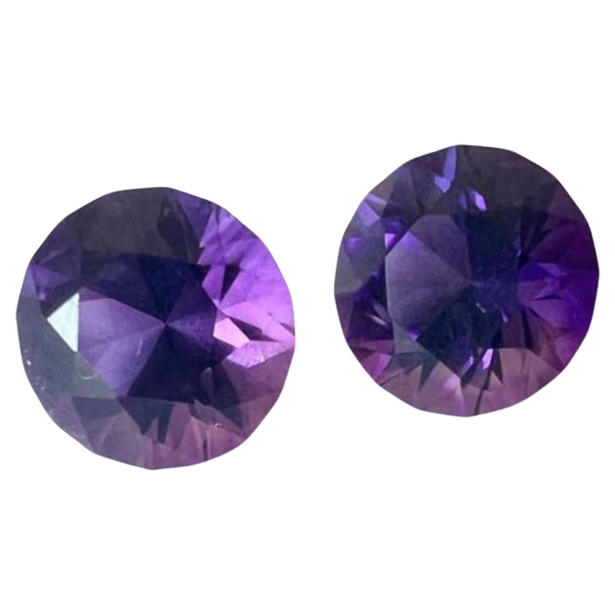 Women's or Men's 7.15ct Round Cut Natural Purple Amethyst Gemstone Pair For Sale