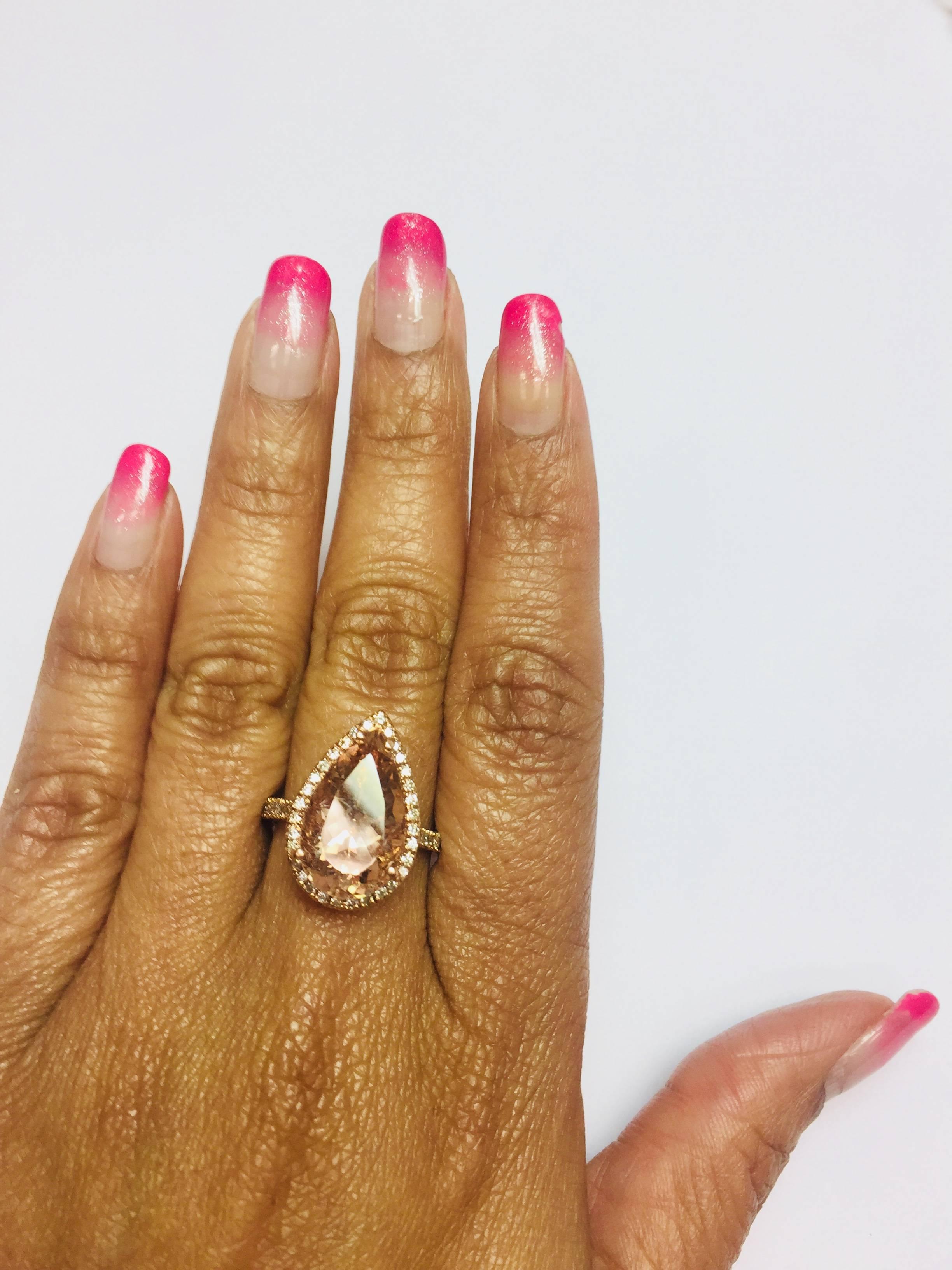 Women's 7.16 Carat Pear Cut Morganite Diamond Rose Gold Engagement Ring