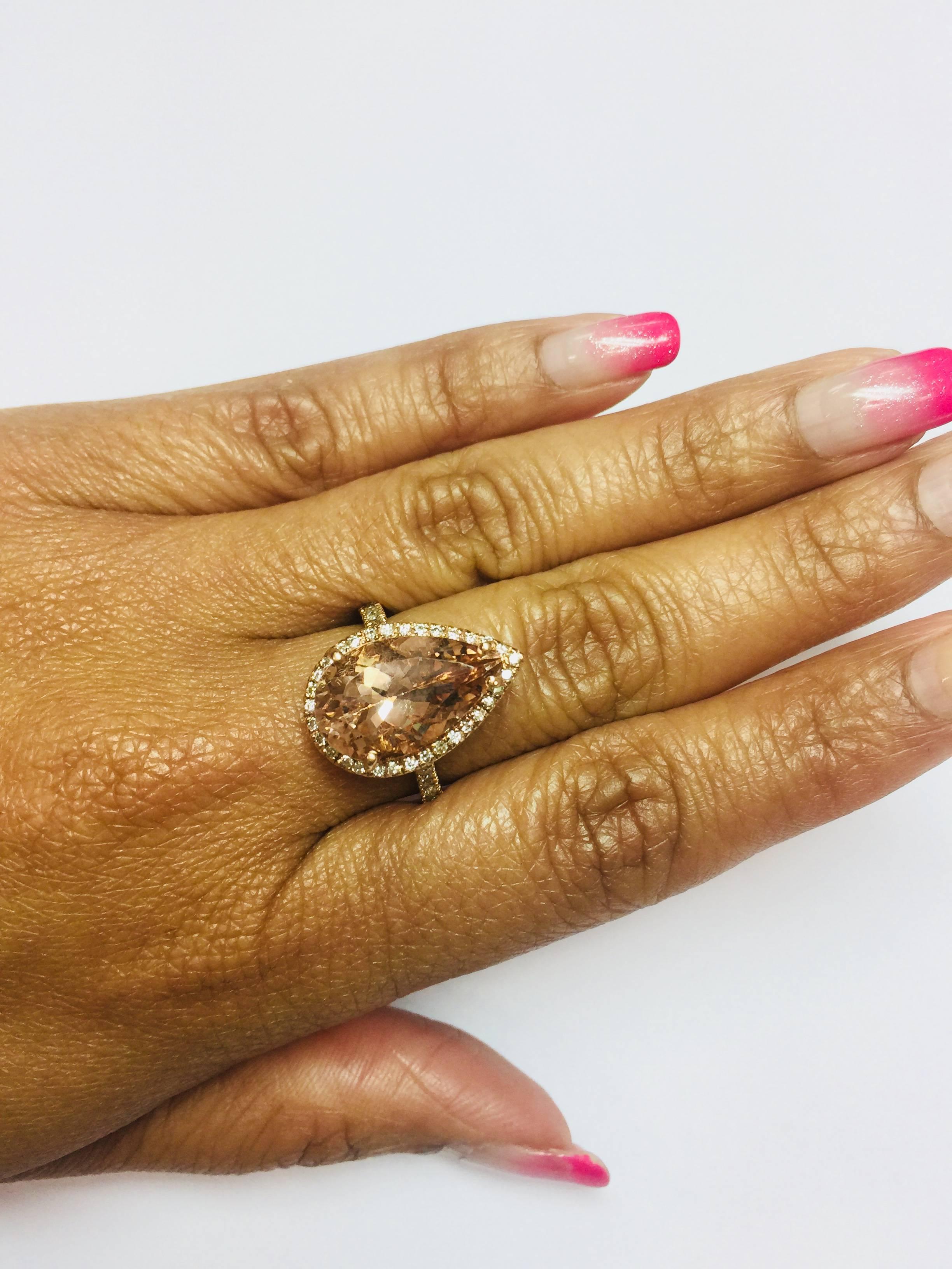 7.16 Carat Pear Cut Morganite Diamond Rose Gold Engagement Ring 1