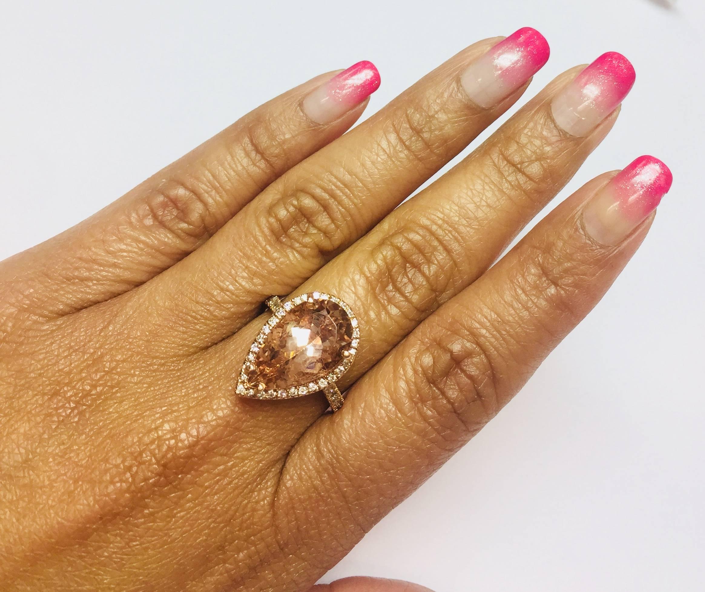 7.16 Carat Pear Cut Morganite Diamond Rose Gold Engagement Ring 2
