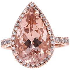 7.bague de fiançailles en or rose 16 carats avec Morganite en poire et diamant