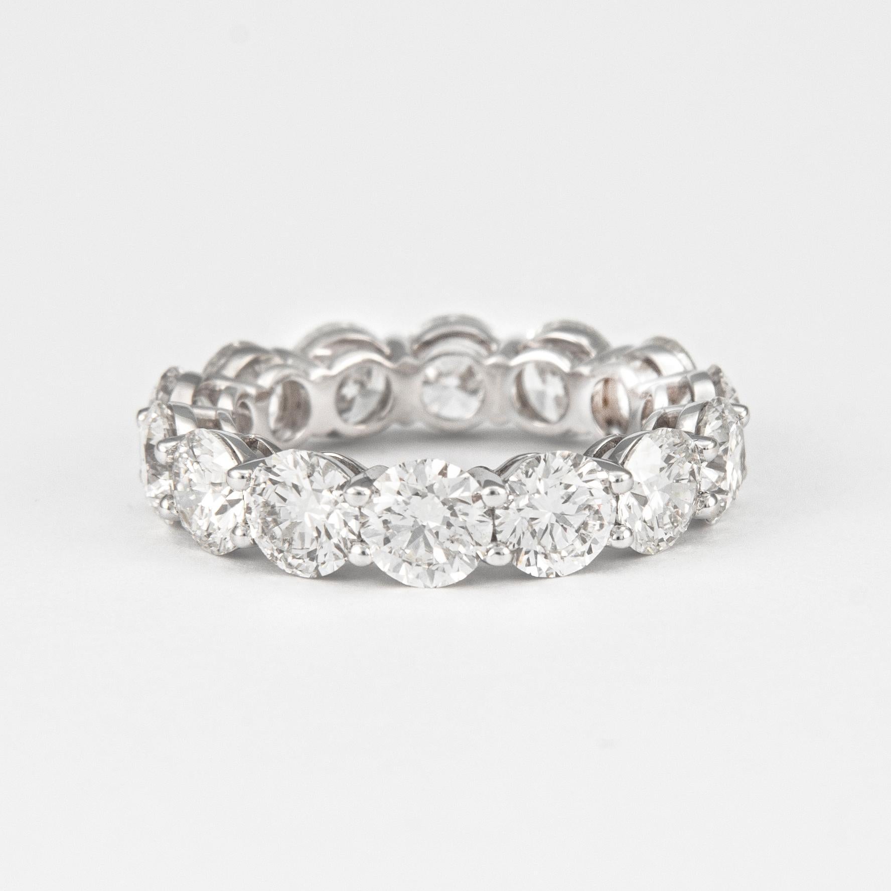 7.16 Carat Round Cut Diamond Eternity Band 'Avg 0.51ct Each' 18 Karat White Gold In New Condition For Sale In BEVERLY HILLS, CA