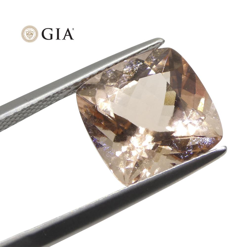 Brilliant Cut 7.16ct Cushion Pink-Orange Morganite GIA Certified For Sale