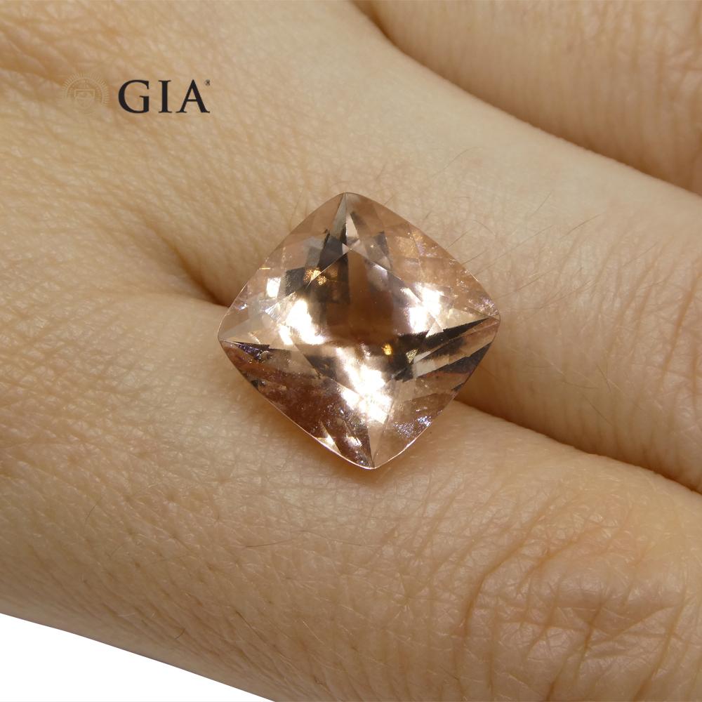 7.16 Carat Cushion Pink-Orange Morganite GIA Certified In New Condition For Sale In Toronto, Ontario