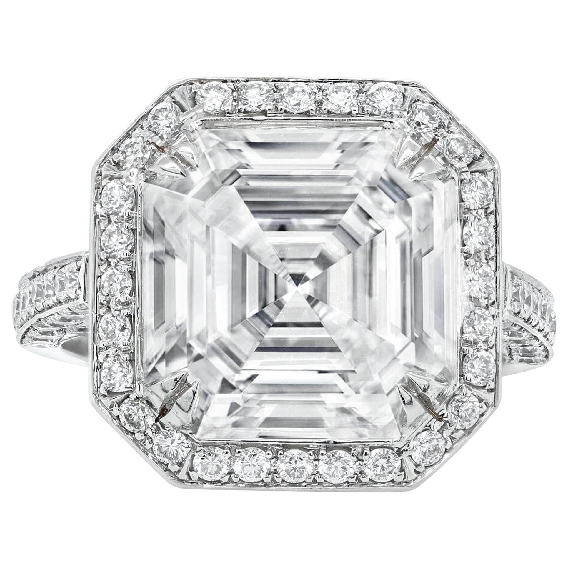 7.17 Carat Asscher Cut Diamond Ring in Platinum, GIA