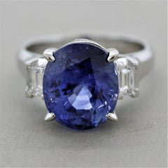 7.17 Carat Blue Sapphire Diamond Platinum Ring