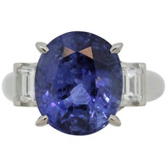 7.17 Carat Blue Sapphire Diamond Platinum Ring