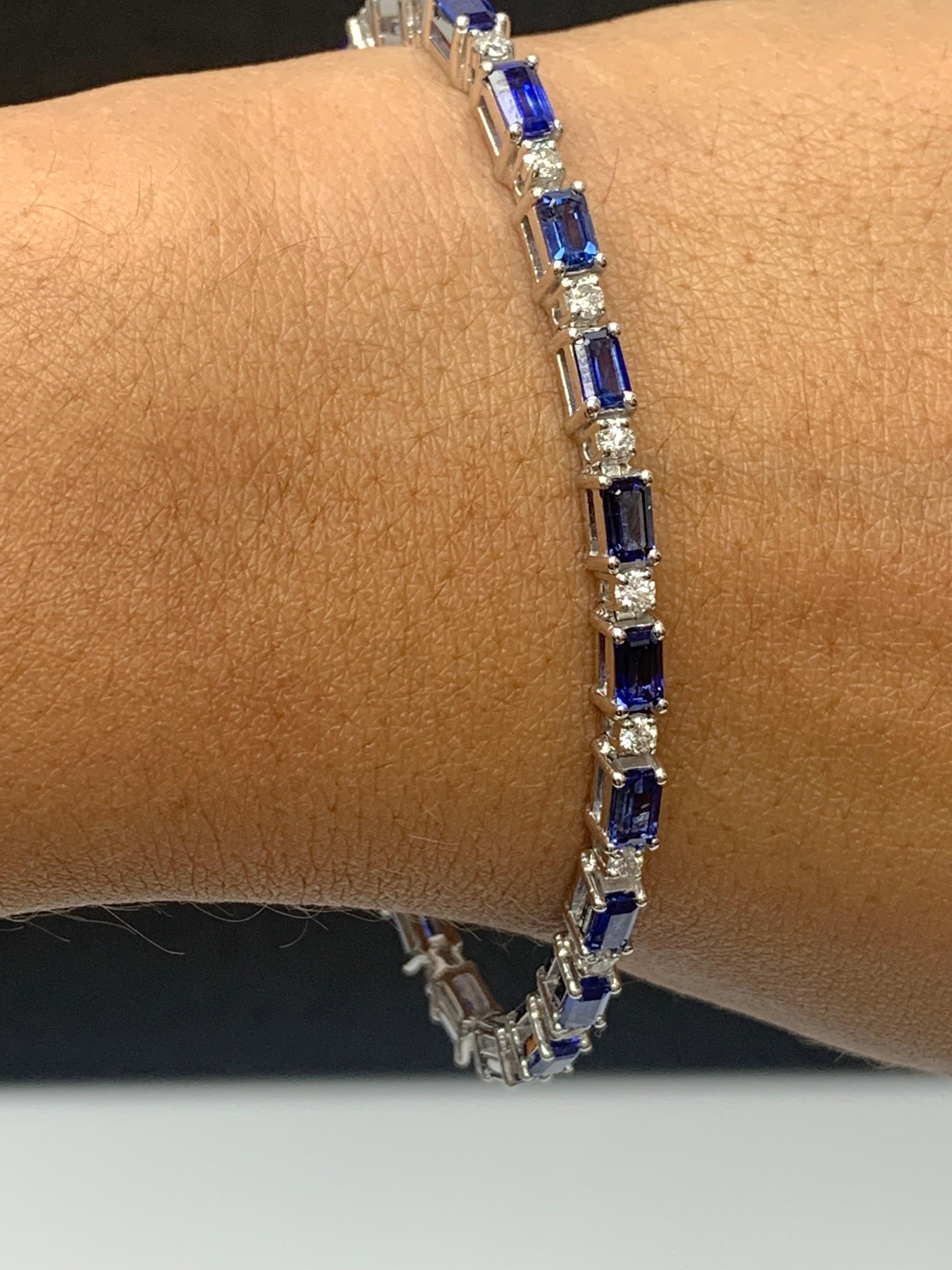 7.17 Carat Emerald Cut Blue Sapphire and Diamond Bracelet in 14K White Gold For Sale 3