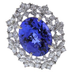 7.17 Carat Oval Tanzanite and Diamond Ring in 14K White Gold