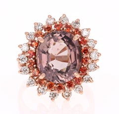 7.17 Carat Oval Cut Tourmaline Sapphire Diamond Rose Gold Cocktail Ring