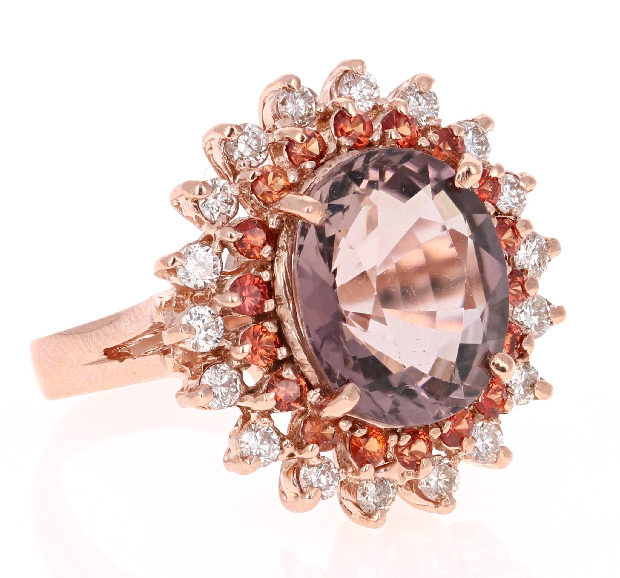 7.17 Karat Ovalschliff Turmalin Saphir Diamant Roségold Cocktail-Ring (Moderne) im Angebot