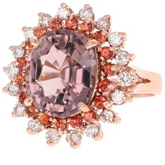 Anello da cocktail in oro rosa con zaffiro e tormalina taglio ovale da 7,17 carati