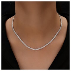7.17 Ct Natural Diamond Round Cut Classic Riviera Tennis Necklace 18K White gold