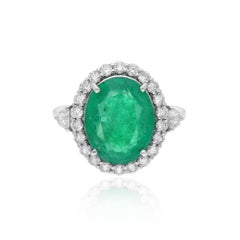 7,17 TCW sambischen Smaragd Diamant Halo Cocktail Edelstein Ring 18k Weißgold