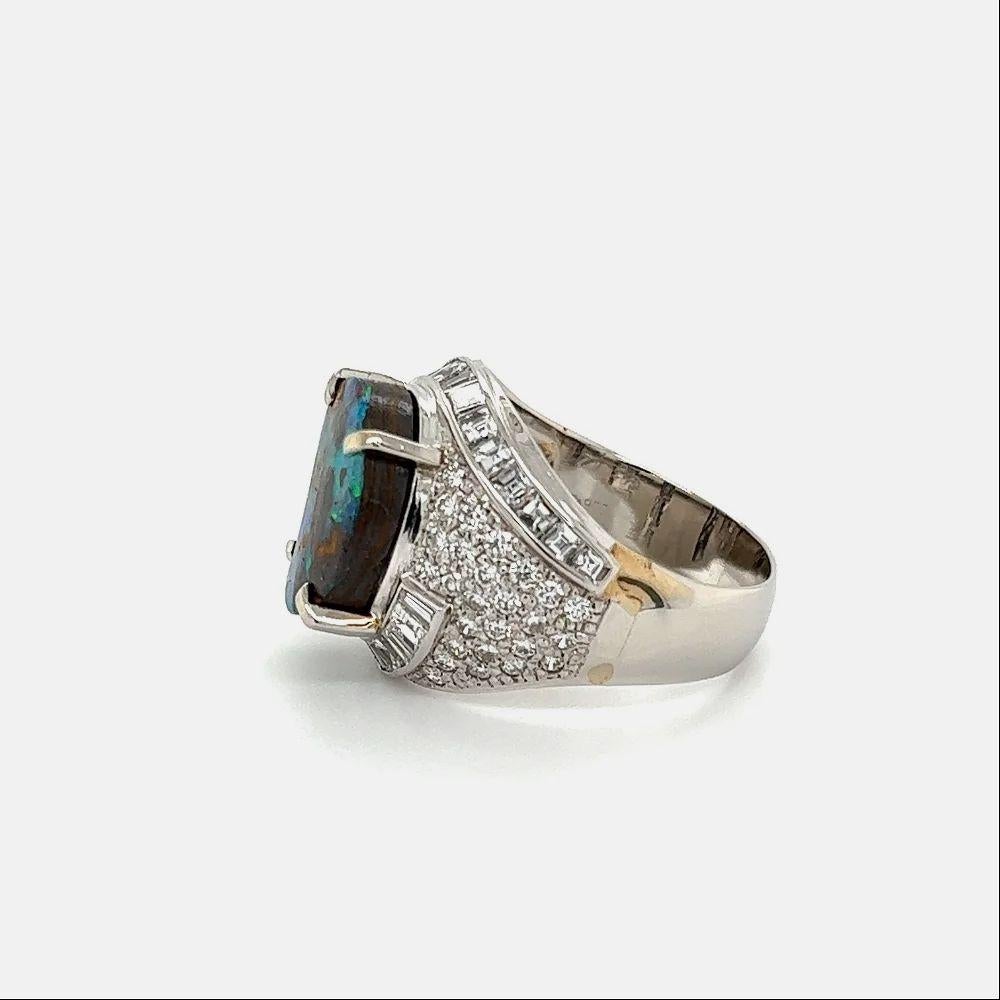 7.18 Carat Australian Boulder Opal and Diamond Vintage Platinum Ring In Excellent Condition For Sale In Montreal, QC