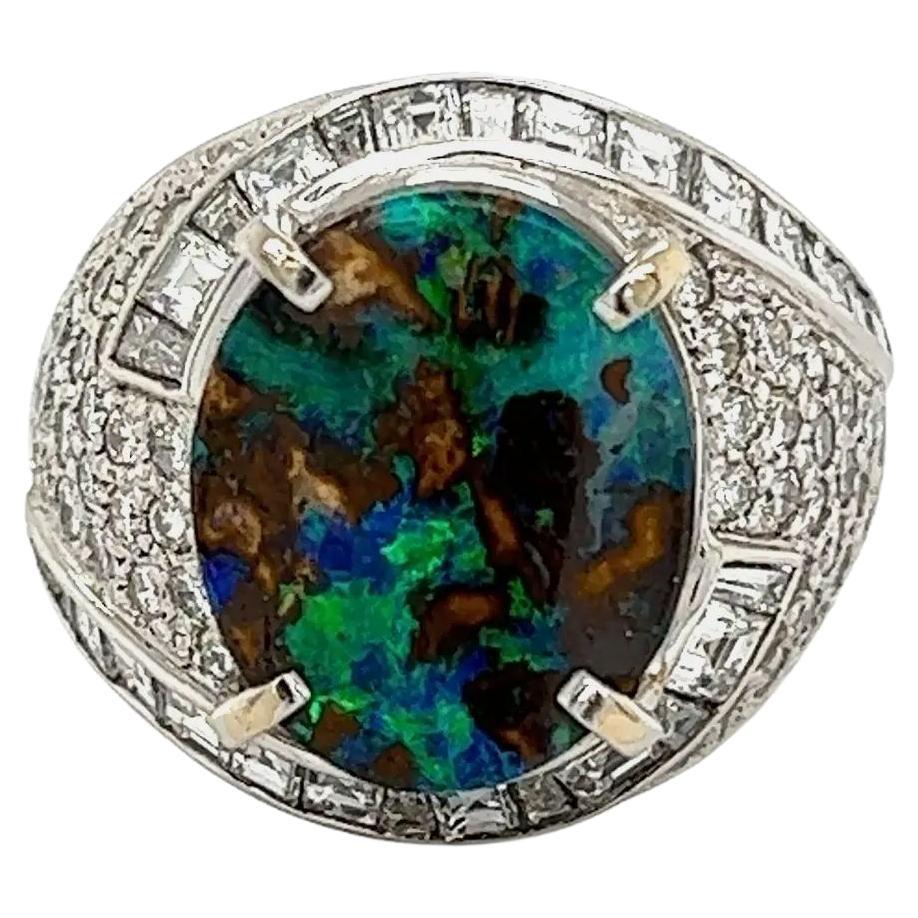 7.18 Carat Australian Boulder Opal and Diamond Vintage Platinum Ring