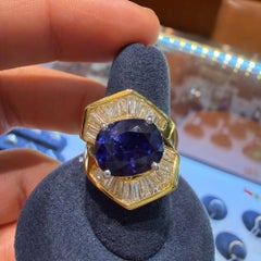 7.18 Carat Color Change Sapphire & Diamond 18K Bypass Ring