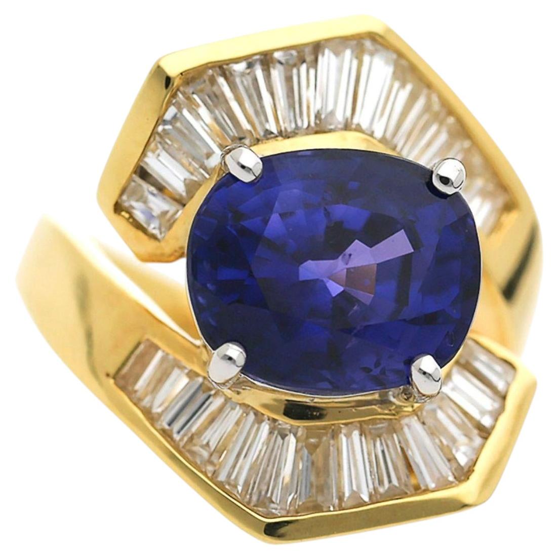 7.18 Carat Color Change Sapphire & Diamond 18K Bypass Ring