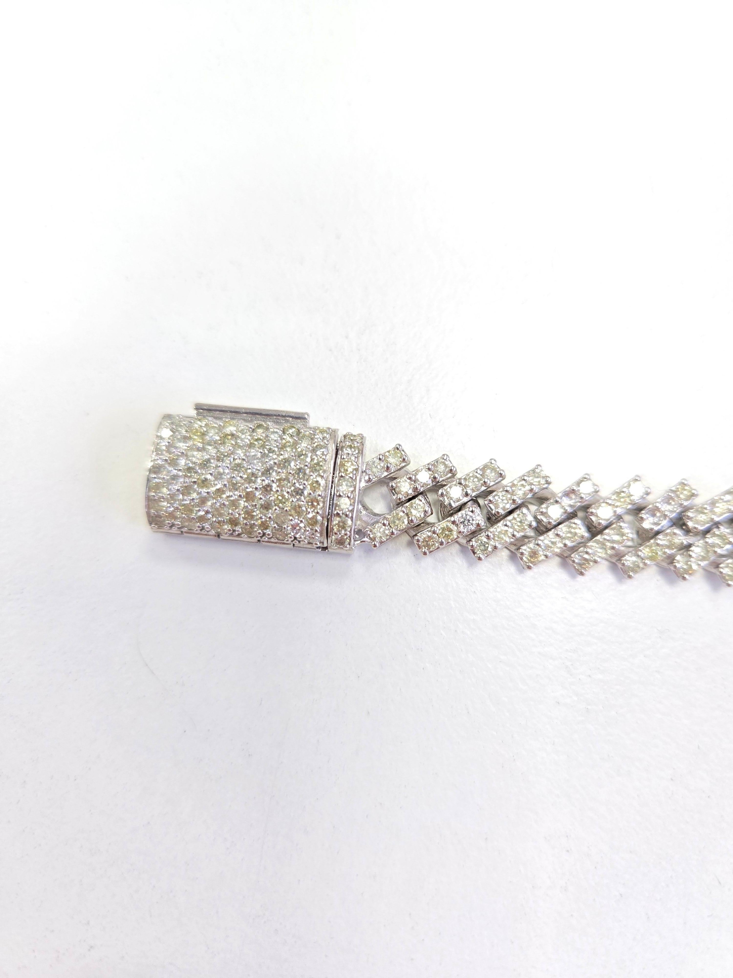 Bracelet cubain en or blanc massif 14 carats avec diamants naturels de 7,18 carats Neuf - En vente à Great Neck Plaza, NY