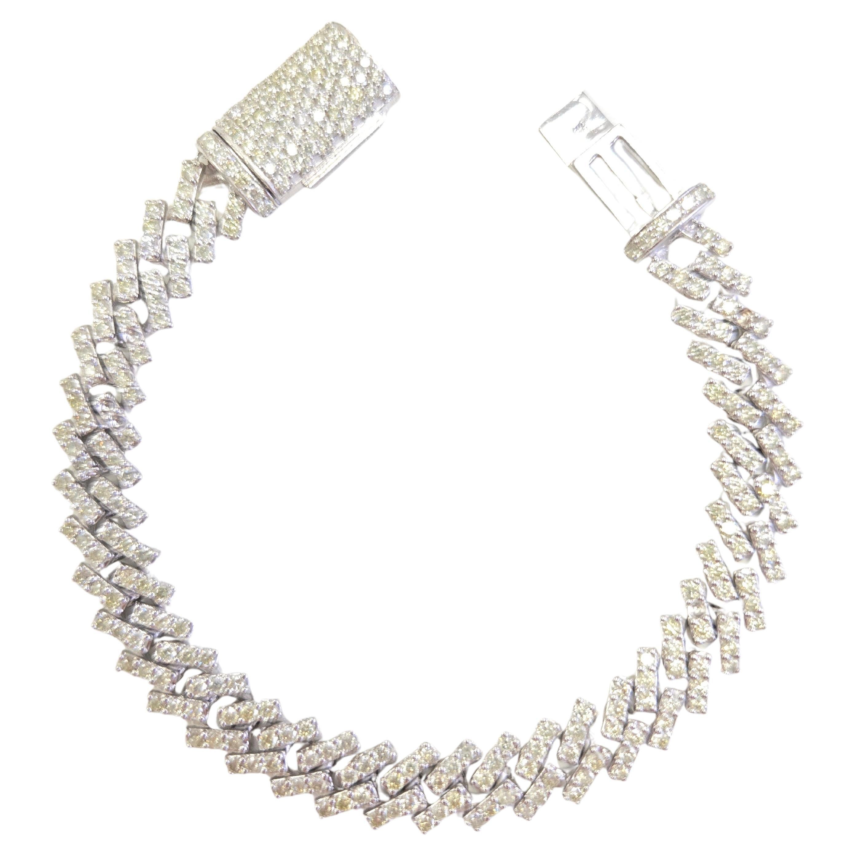 7.18 Carat Natural Diamond Cuban Bracelet Solid 14 Karat White Gold